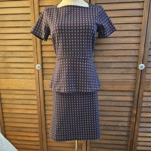 Ann Taylor Eggplant and Navy Plaid, Peplum Top and Matching Pencil Skirt Set